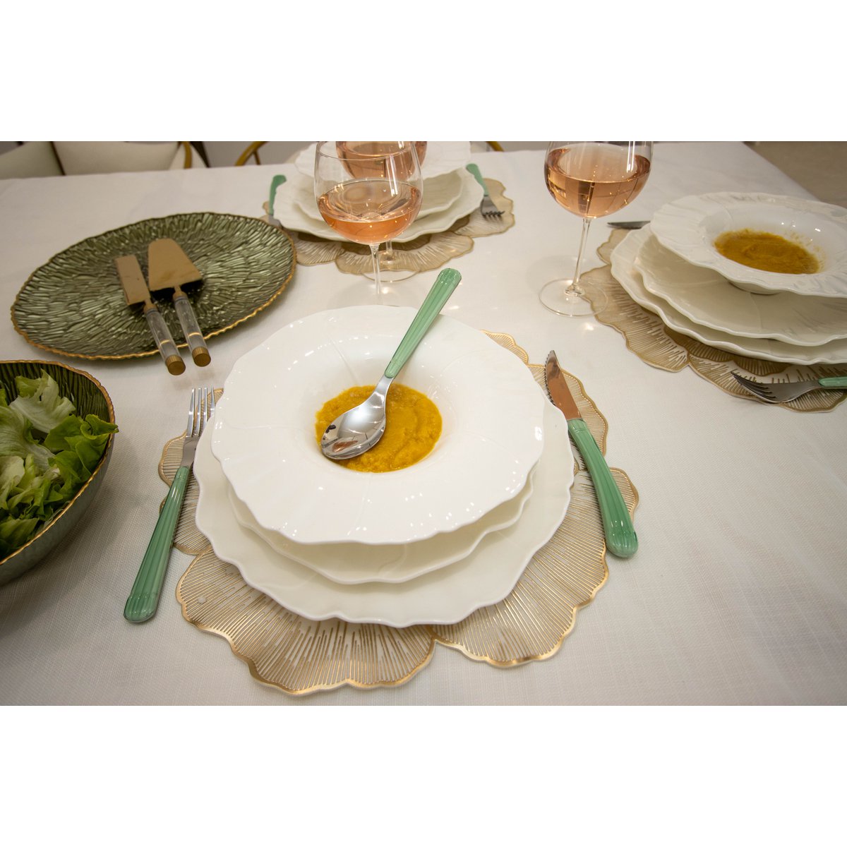 Huishouden 24 stuks in zilver met groen handvat