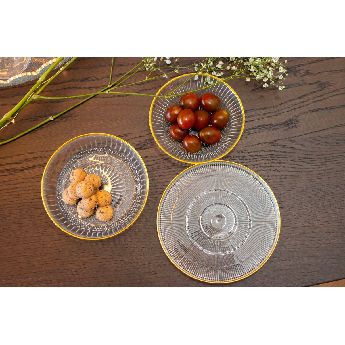 Goldline 16x16x2cm gestreepte dessertplaat