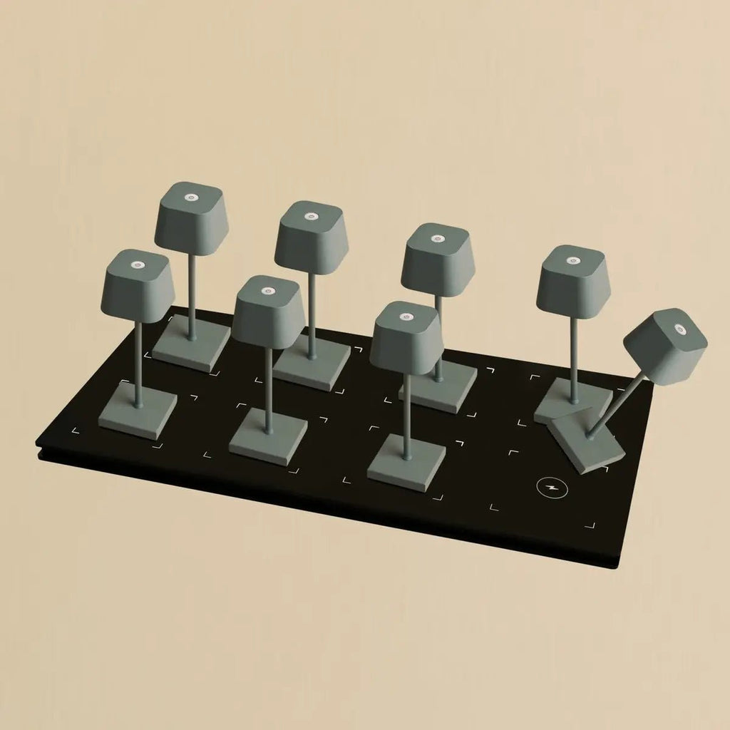 Combi Set Professional-8 x Sarphati Mini Mouse Gray oplaadbare tafellampen & 1 x Central Station draadloos laadstation met Qi-Technology