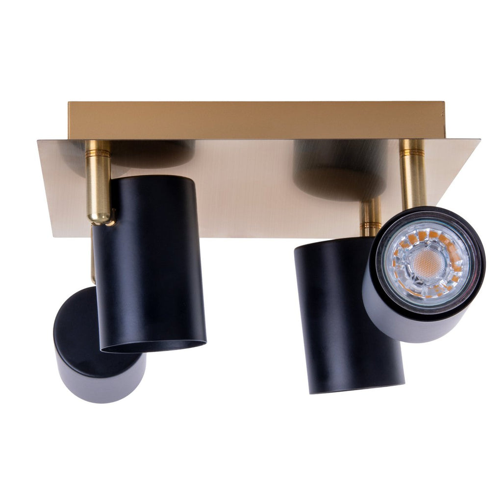 4 muur- en plafondlampen "Frida" in metalen zwart / goud, plafond schijnwerpers, GU10, plafondlamp voor eetkamer, woonkamer, gang of kantoor, 22 x 22 cm