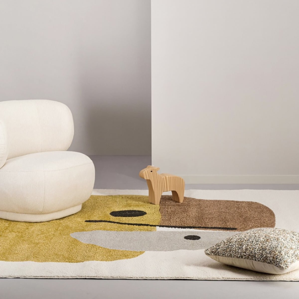 Geometrisch tapijt eerbetoon aan Joan Miró Collage