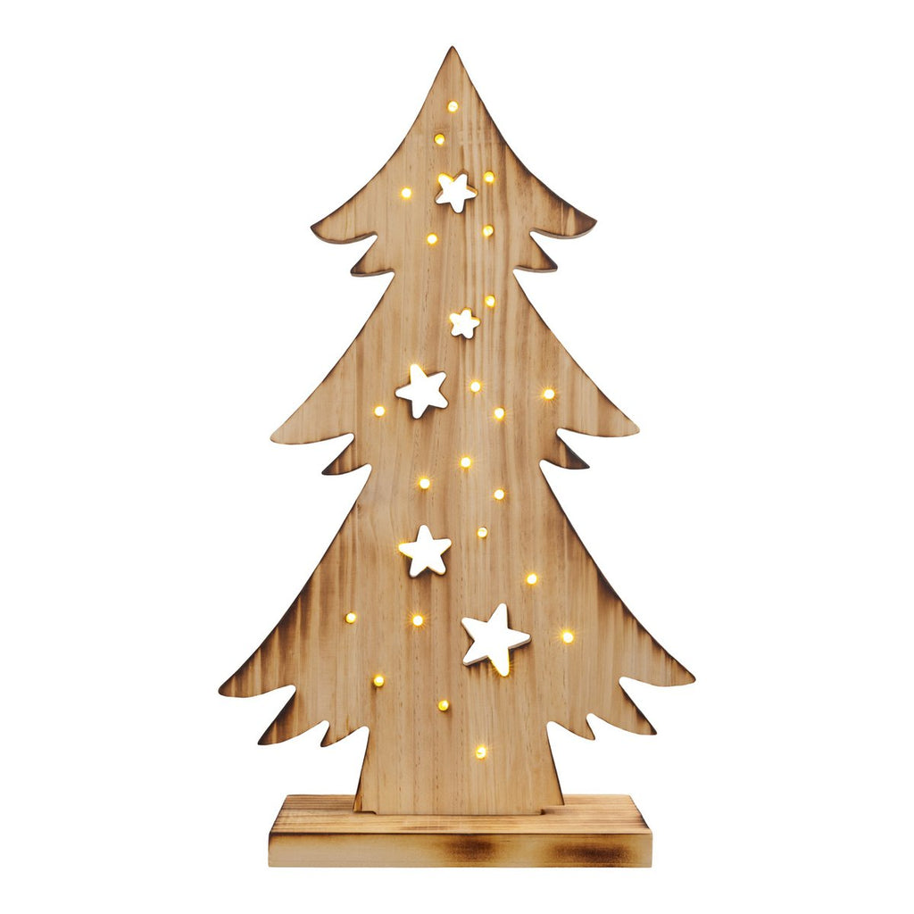 LED WOOD Decolum "Fir Tree" klein, gemaakt van natuurlijk hout met vaste LED's, kerstdecoratie voor buiten
