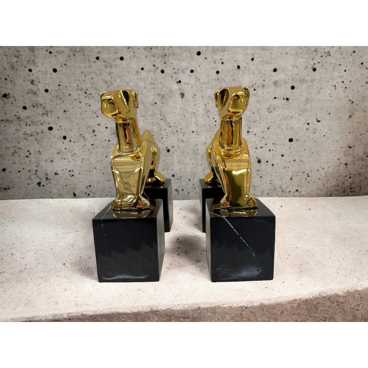 Modernist Art Deco Chrome Terrier Statues  Puppy Bookends (Set of 2)