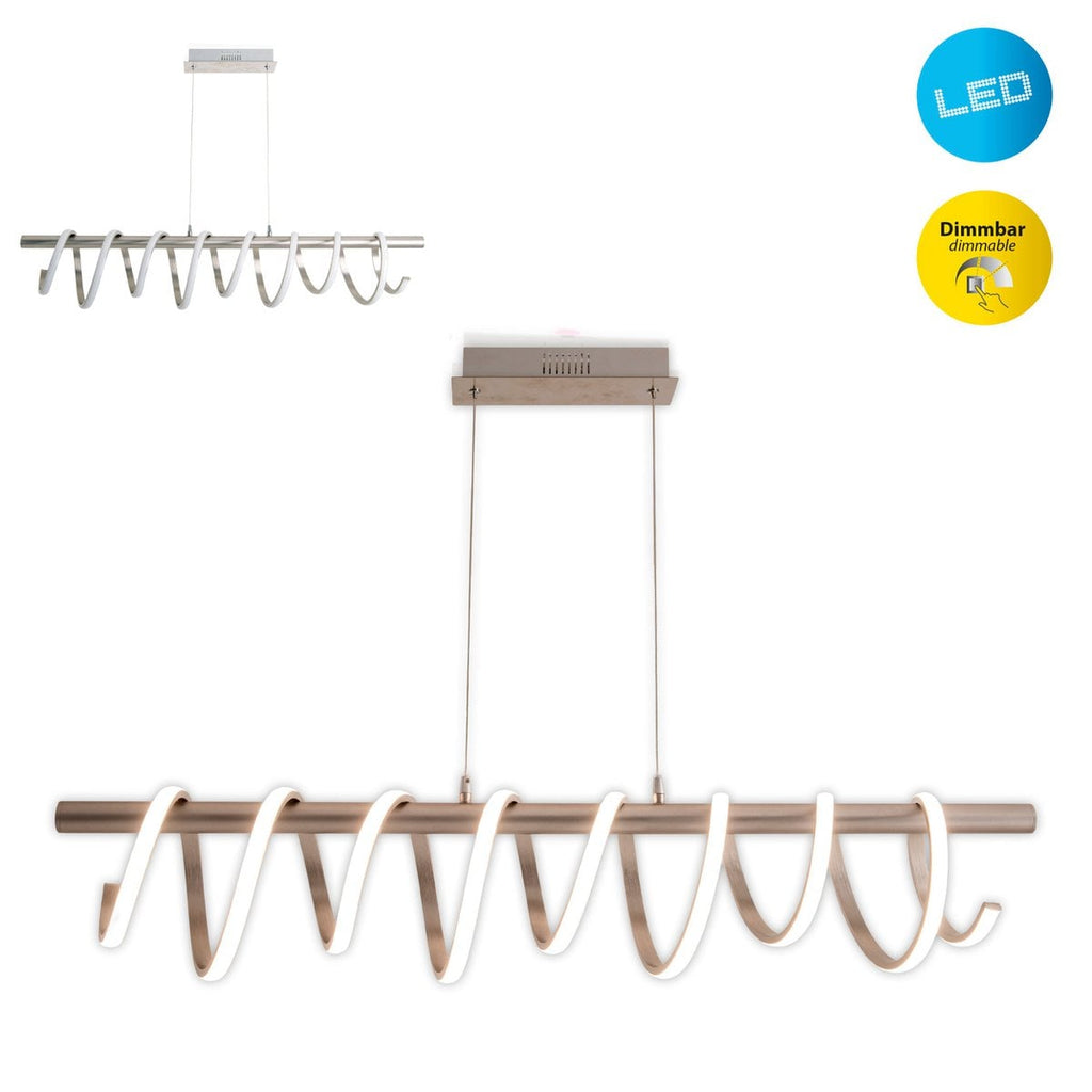 LED -hanglamp "Belleza", moderne metalen slinger lamp en plastic in nikkel mat en wit, met stevig gebouwd -in LED's, 100 cm lang. De ideale verlichting voor woonkamer, eetkamer of keuken.