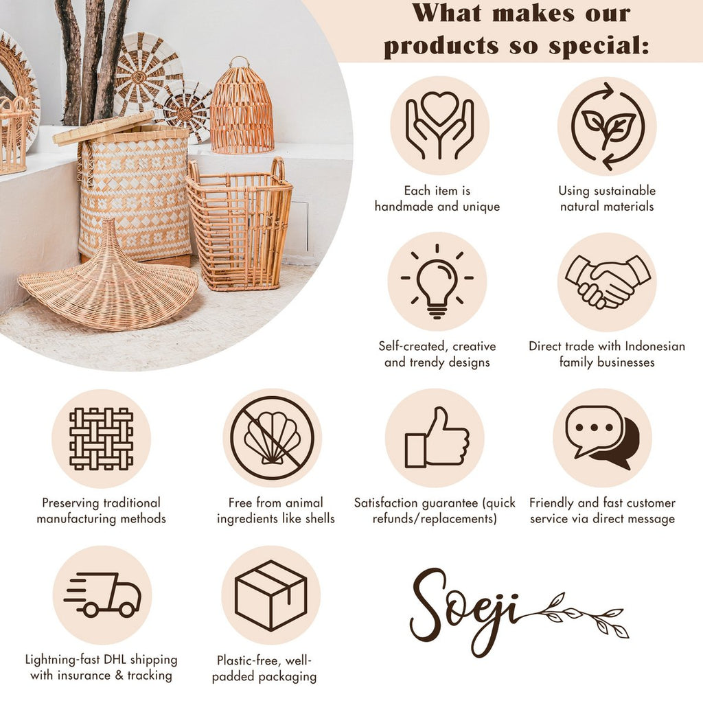 Round Rattan Lampshade - Boho hanglamp Modern - Handgemaakte plafondlamp - Sferische natuurlijke hanglamp (Ø 40/50 cm) Kencana