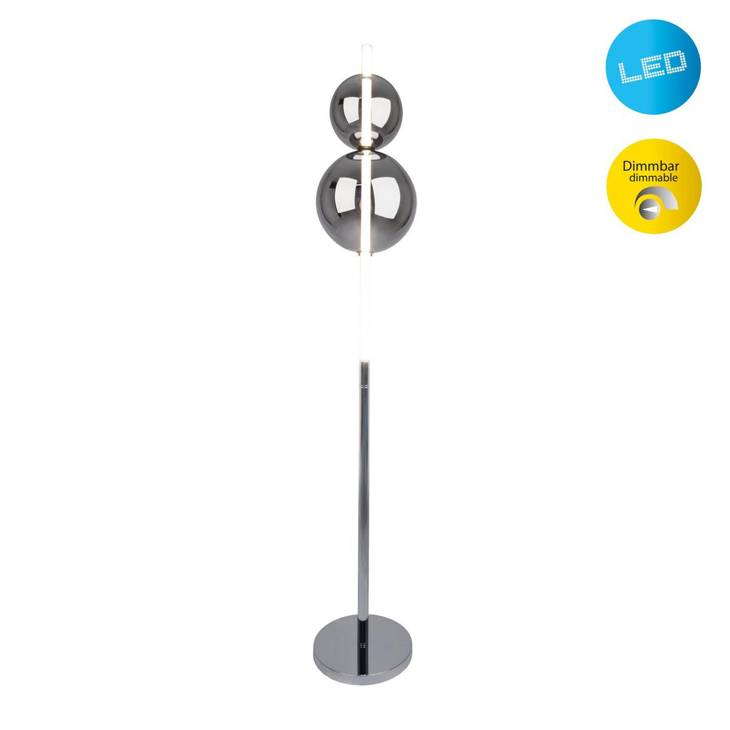 LED -vloerlamp "Nova" vloerlamp met DIMMM -functie gemaakt van chroom -gekleurd metaal, plastic en rookglas, met stevig geïnstalleerde LED's, ca. 150 cm hoog