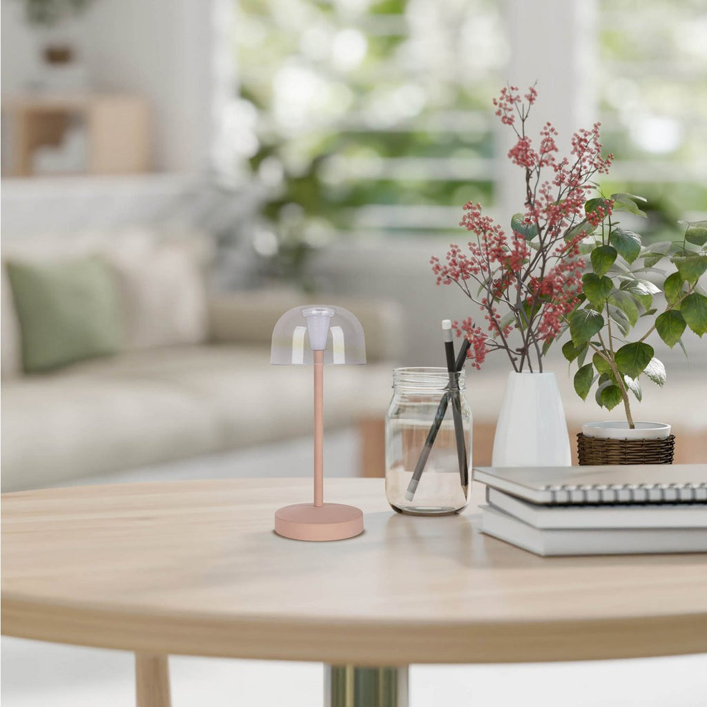 2-ex-ingestelde LED-batterijtafellamp "Gomba" voor buiten en binnen, gemaakt van metaal en plastic in matte amandel, 18,5 cm hoog