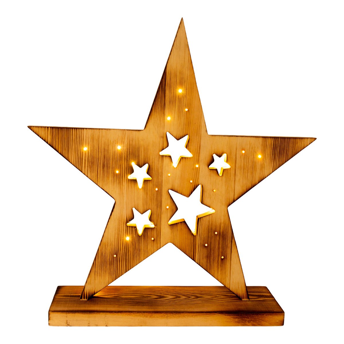 Led Wood Star 49 cm hoog, kerstdecoraties gemaakt van hout in de natuur, met stevig geïnstalleerde LED's
