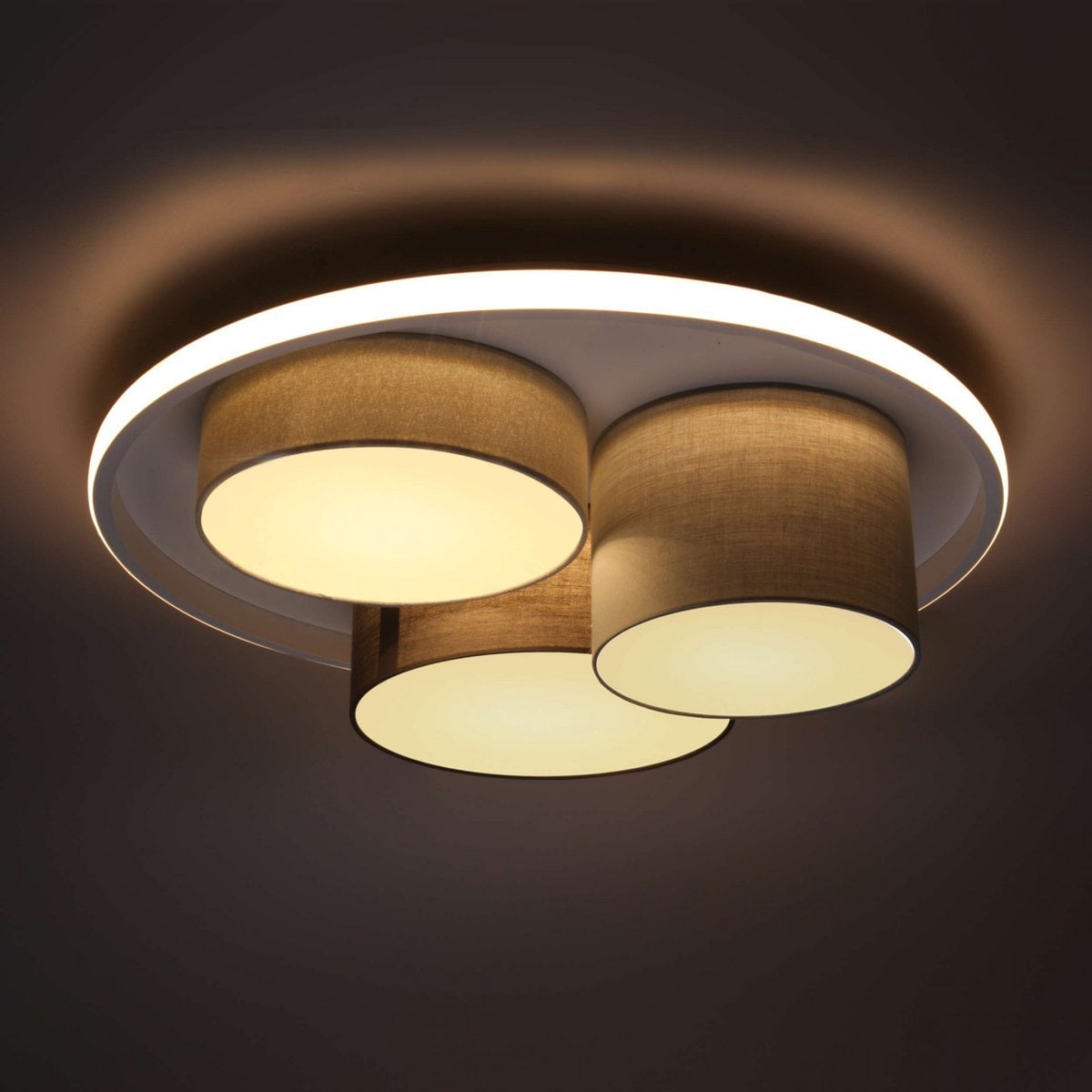 3-geleide plafondlicht "Eppan" Ø 56 cm, gemaakt van metaal, plastic en textiel in grijs, geïntegreerde LED's, verlichting voor woonkamer, kantoor of toegangsruimte