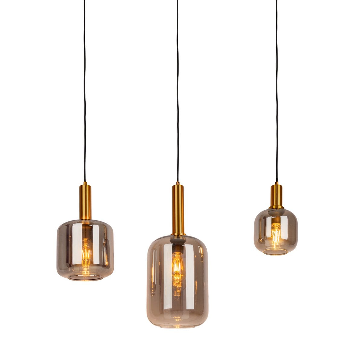 3 hanglamp "fumo", hanglamp gemaakt van metaal en glas in zwart, met E14 -aansluiting, voor eetkamer, woonkamer, gang of kantoor, hangende lamp 82 cm lang