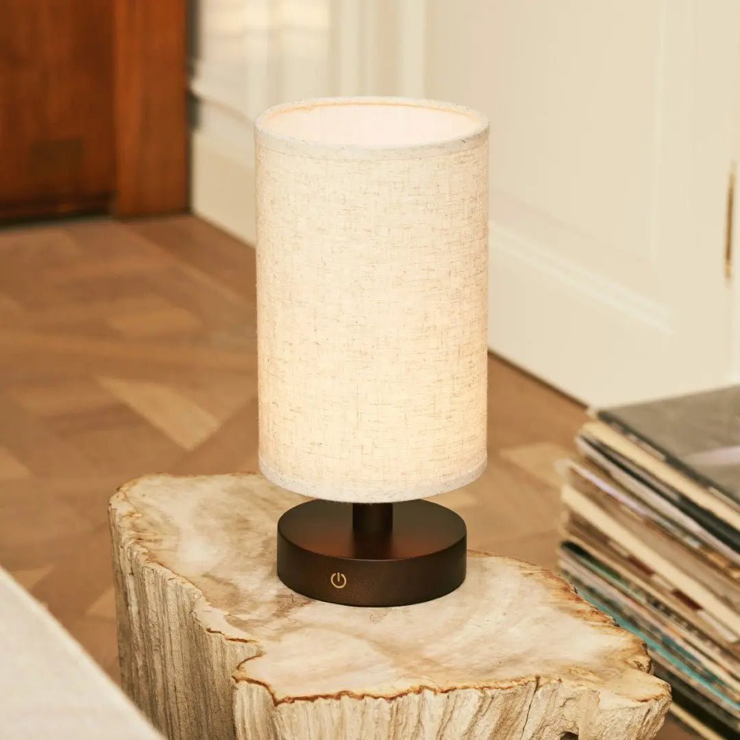 Ben donkerbruine houten tafellamp-oplaadbaar, dimbaar, USB-C aangedreven