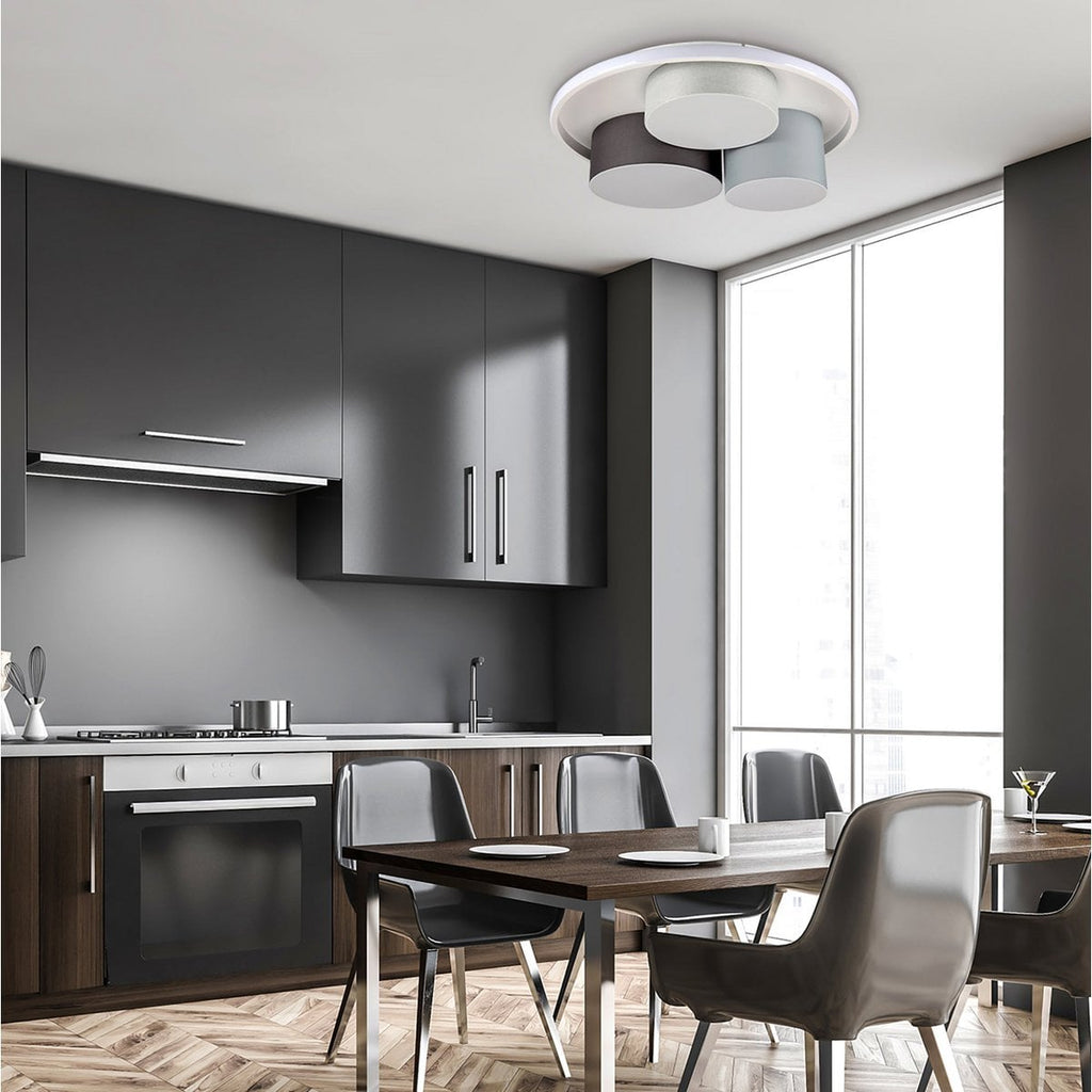 3-geleide plafondlicht "Eppan" Ø 56 cm, gemaakt van metaal, plastic en textiel in grijs, geïntegreerde LED's, verlichting voor woonkamer, kantoor of toegangsruimte