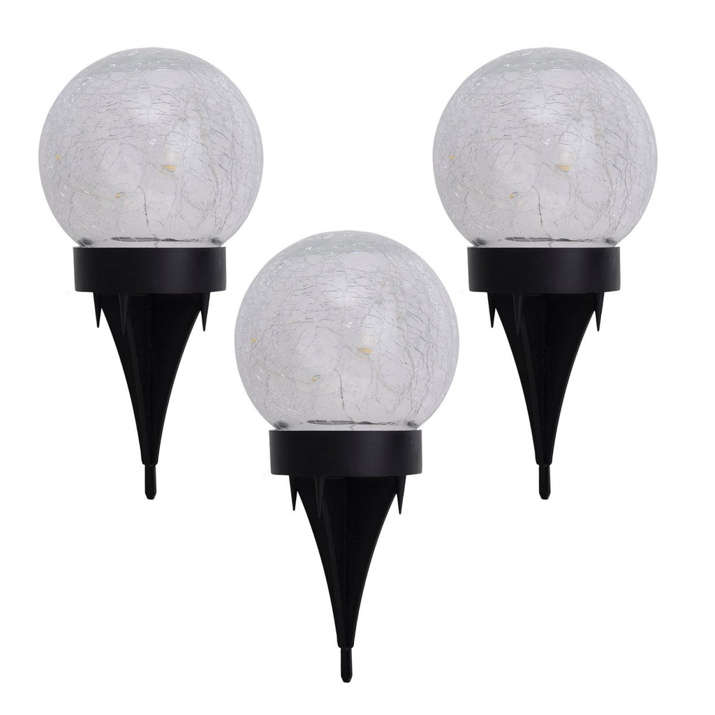 3 Set LED LED Solar Table Lamp/Aand Skeer "Crackle" Ø 12 cm, voor buiten, taflamp-plastic en glas, wit, met geïntegreerde LED