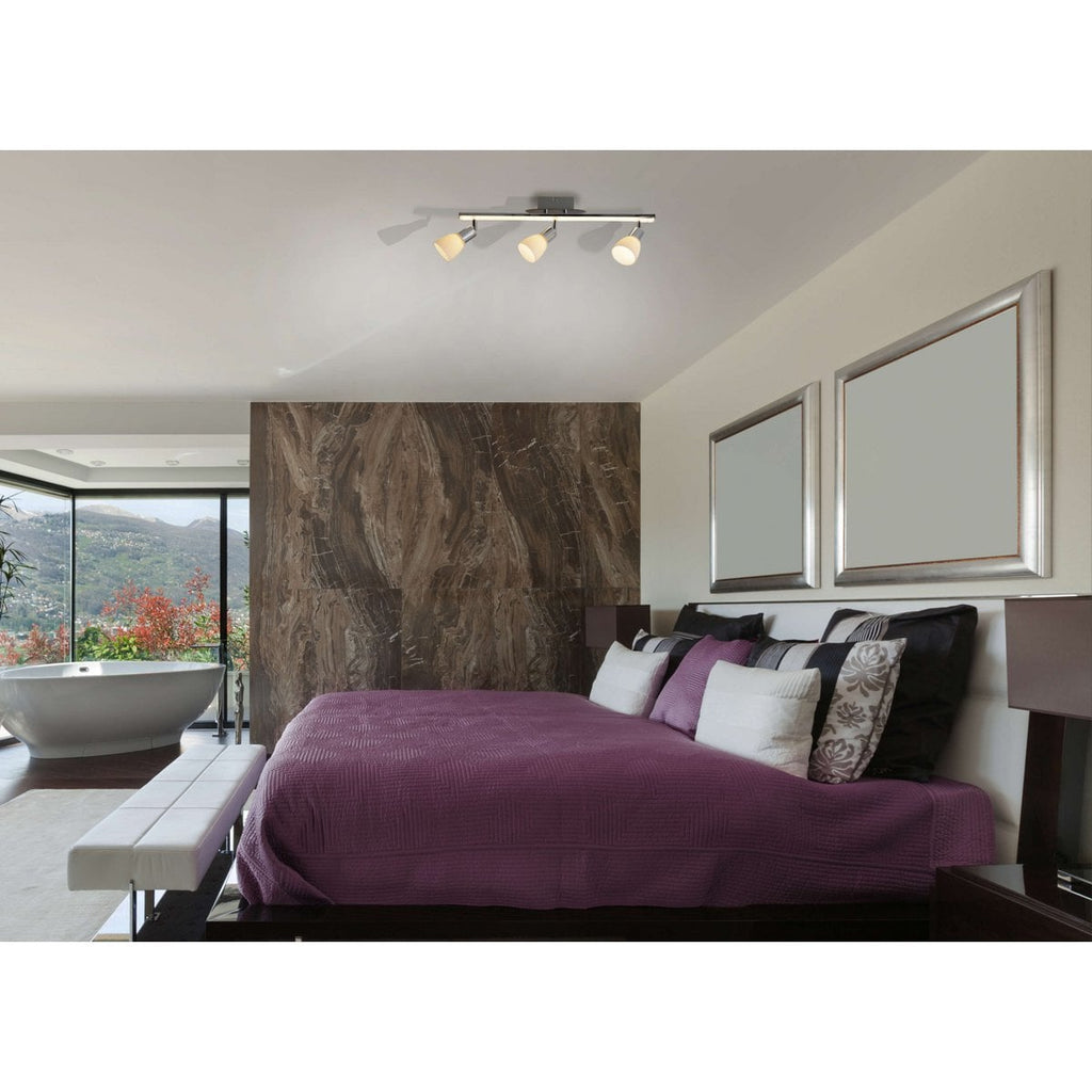 3-serie LED plafondlicht "Ibiza" ongeveer 60,5 cm lang, chroomkleurig metaal, verzadigd, opaalkleurig glas, geïntegreerde LED's, warm wit