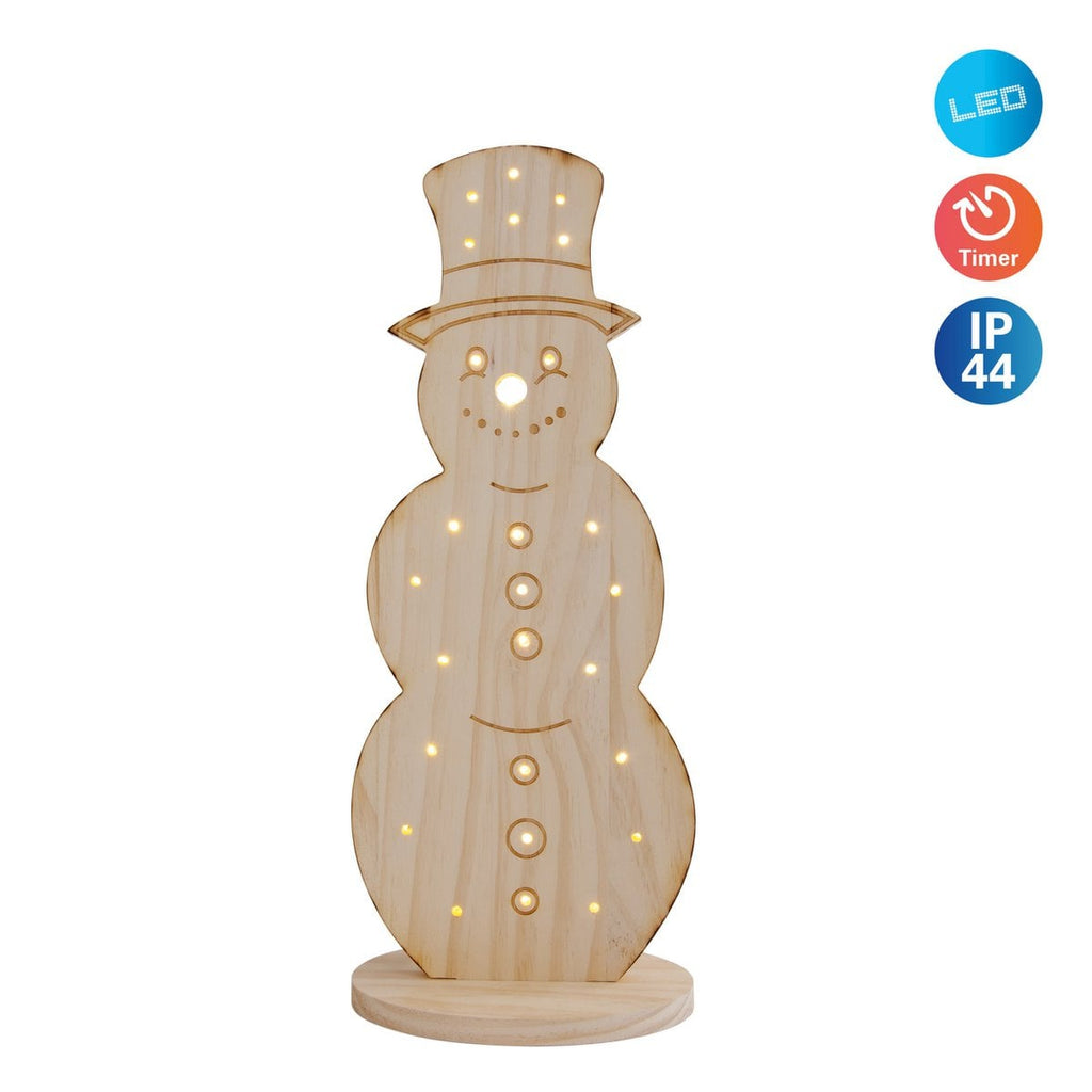 LED houten decolum "besneeuwde" kleine, kerstdecoraties gemaakt van hout in de natuur, met stevig geïnstalleerde LED's, voor de buitenruimte