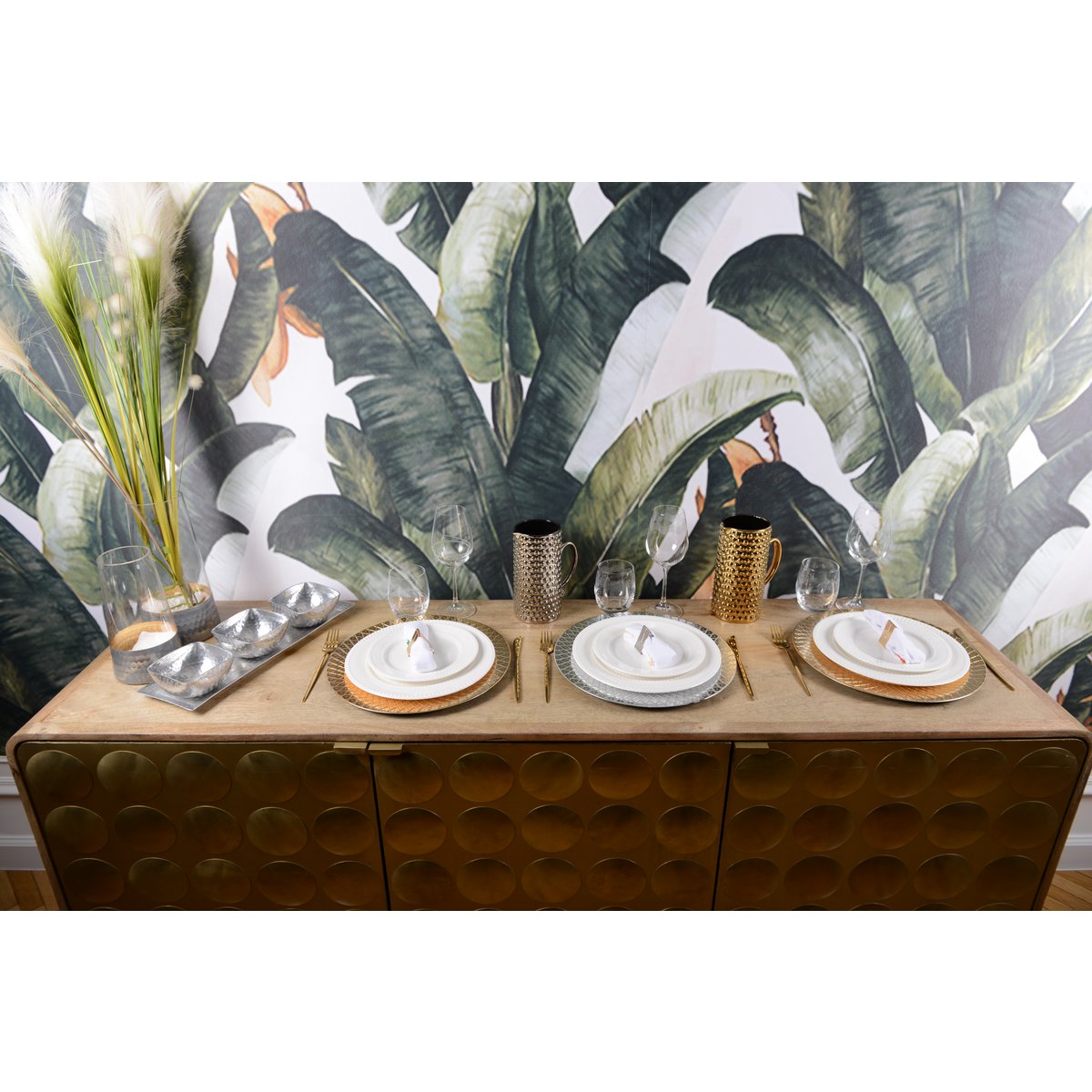 Transparante en zilveren conische vaas H22cm