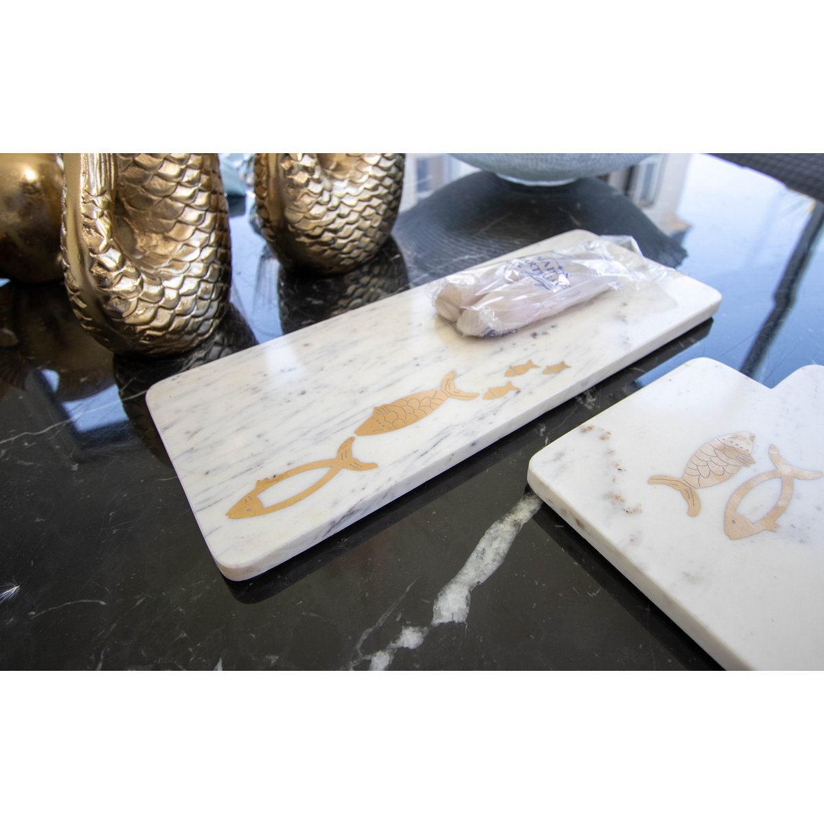 Golden Fish Marble Cheese Tray 40x15.5x1.5 cm