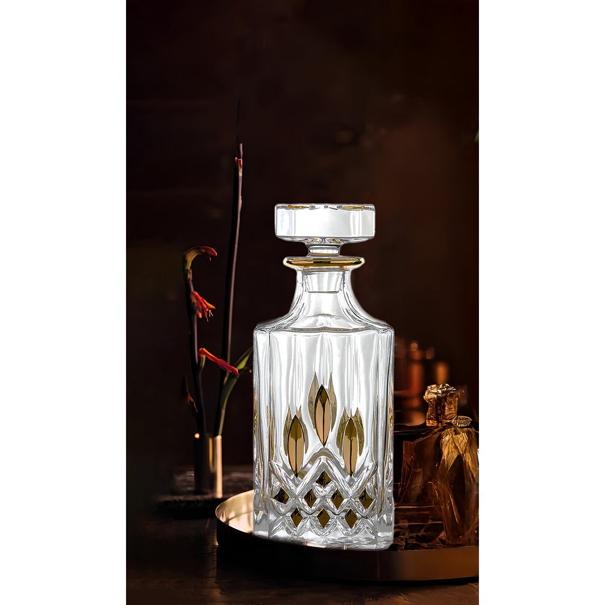 Glazen whisky karaf met gouden details 700 ml