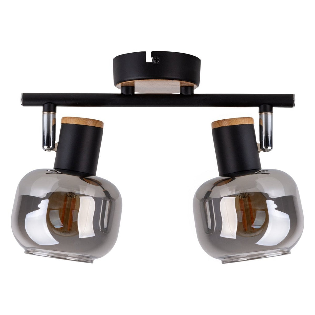 2 Spot plafondlamp "fumoso", metalen plafondlamp en rookglas in zwart en natuur, met E14 -aansluiting, voor eetkamer, woonkamer, gang of kantoor, 40 x 20 cm