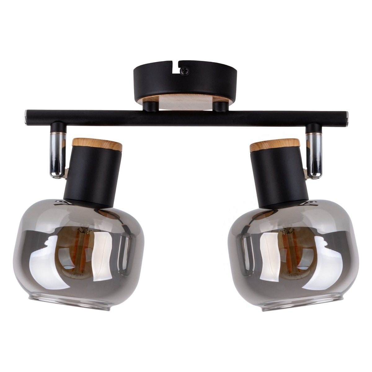 2 Spot plafondlamp "fumoso", metalen plafondlamp en rookglas in zwart en natuur, met E14 -aansluiting, voor eetkamer, woonkamer, gang of kantoor, 40 x 20 cm