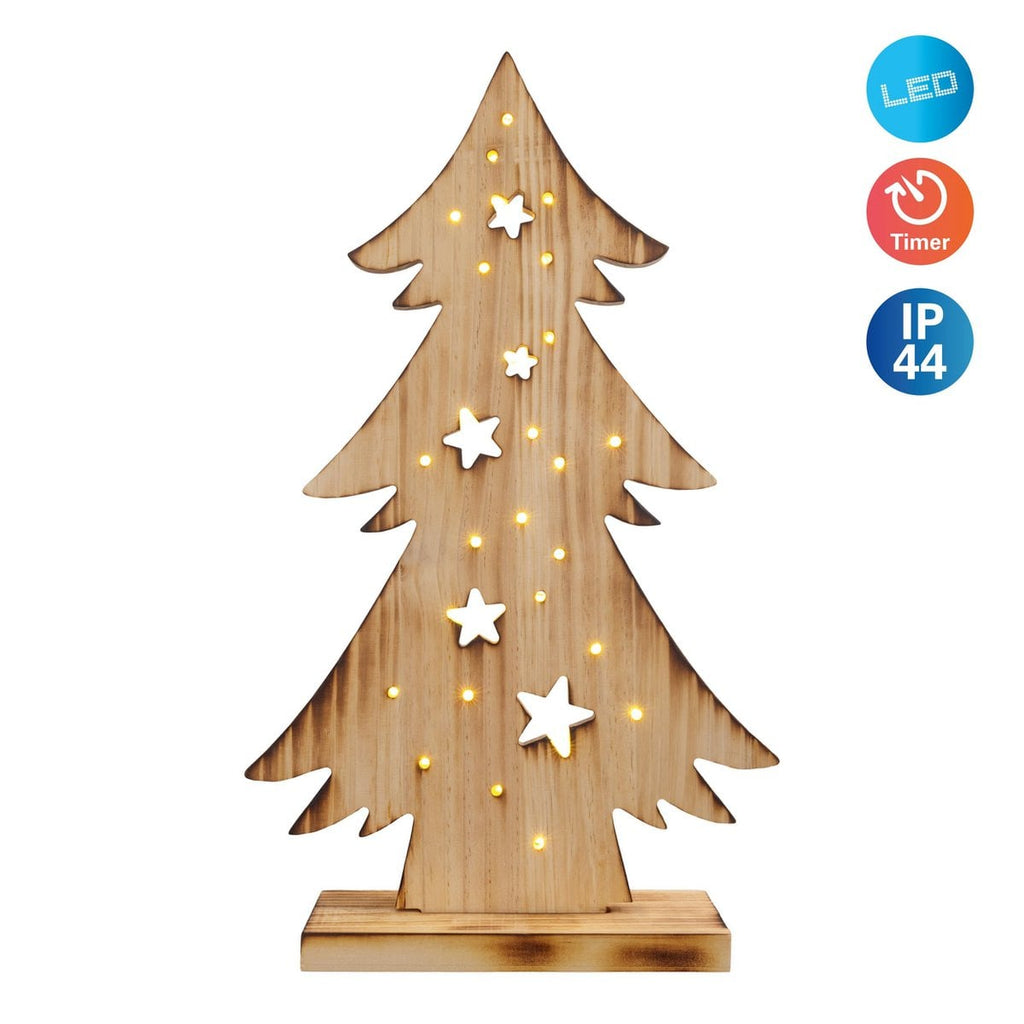 LED WOOD Decolum "Fir Tree" klein, gemaakt van natuurlijk hout met vaste LED's, kerstdecoratie voor buiten