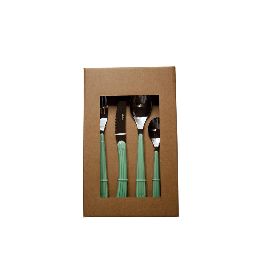 Huishouden 24 stuks in zilver met groen handvat