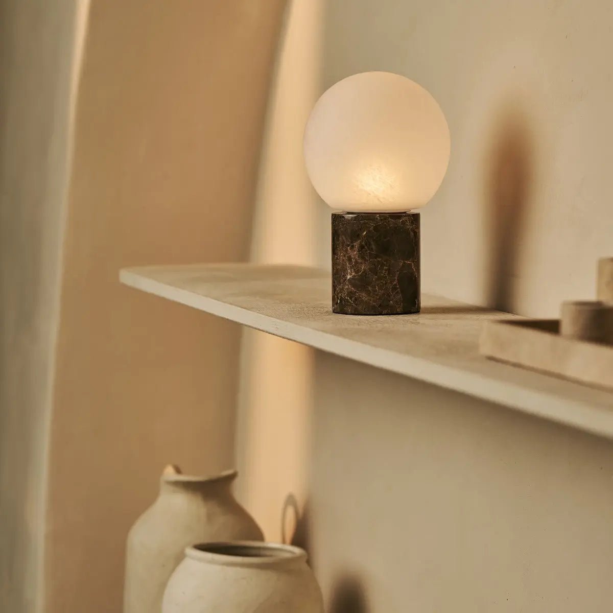 Metsu Brown / Emperador Dark - Classic Marmeren oplaadbare tafellamp met 3 lichte kleuren en dimfunctie