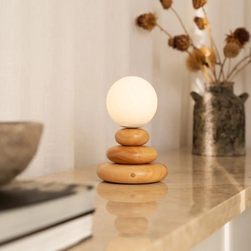 Isabella Houten & Glazen Oplaadbare Lamp - Snoerloos & Dimbaar