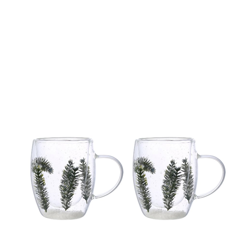 Dubbele behangbekers Wit en groene bloemen 350 ml -Lot van 2