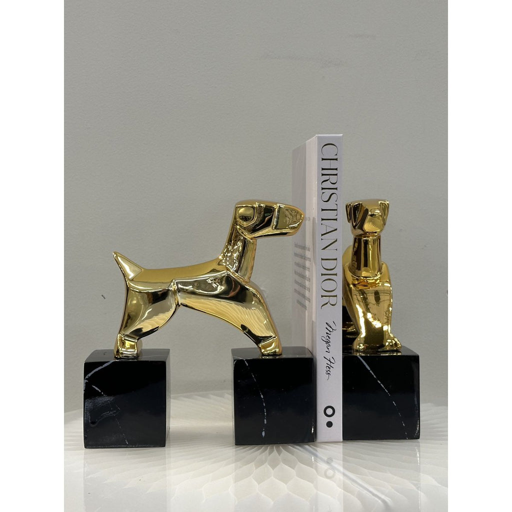 Modernist Art Deco Chrome Terrier Statues  Puppy Bookends (Set of 2)