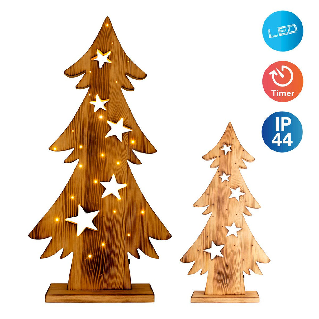 LED houten sparren, gemaakt van natuurlijk dennenhout met vaste LED's, 70 cm hoog, kerstdecoratie voor buiten