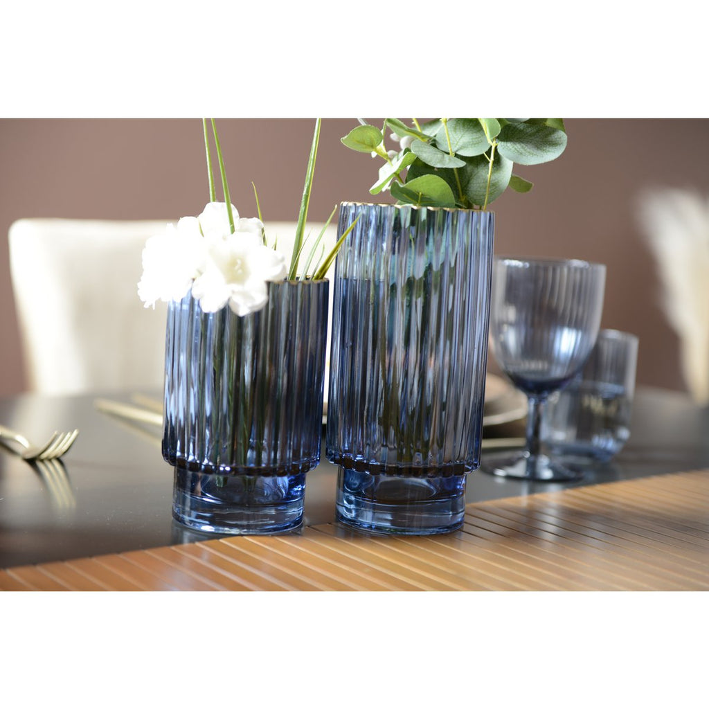 Rand -vormige blauwe vaas Gilded Edge H.15 cm