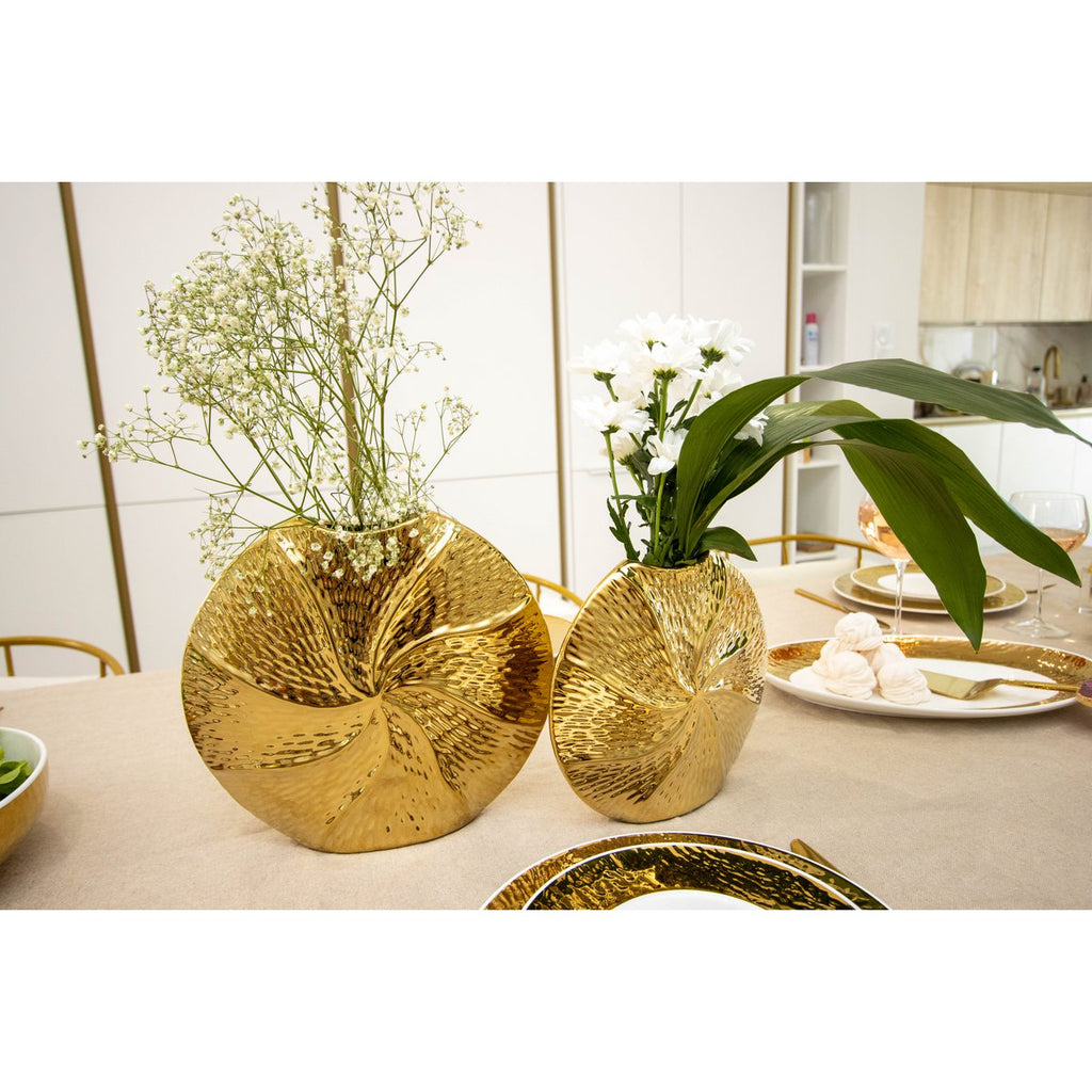 Gouden spiraalvaas in keramiek 28,5x6.5x26cm