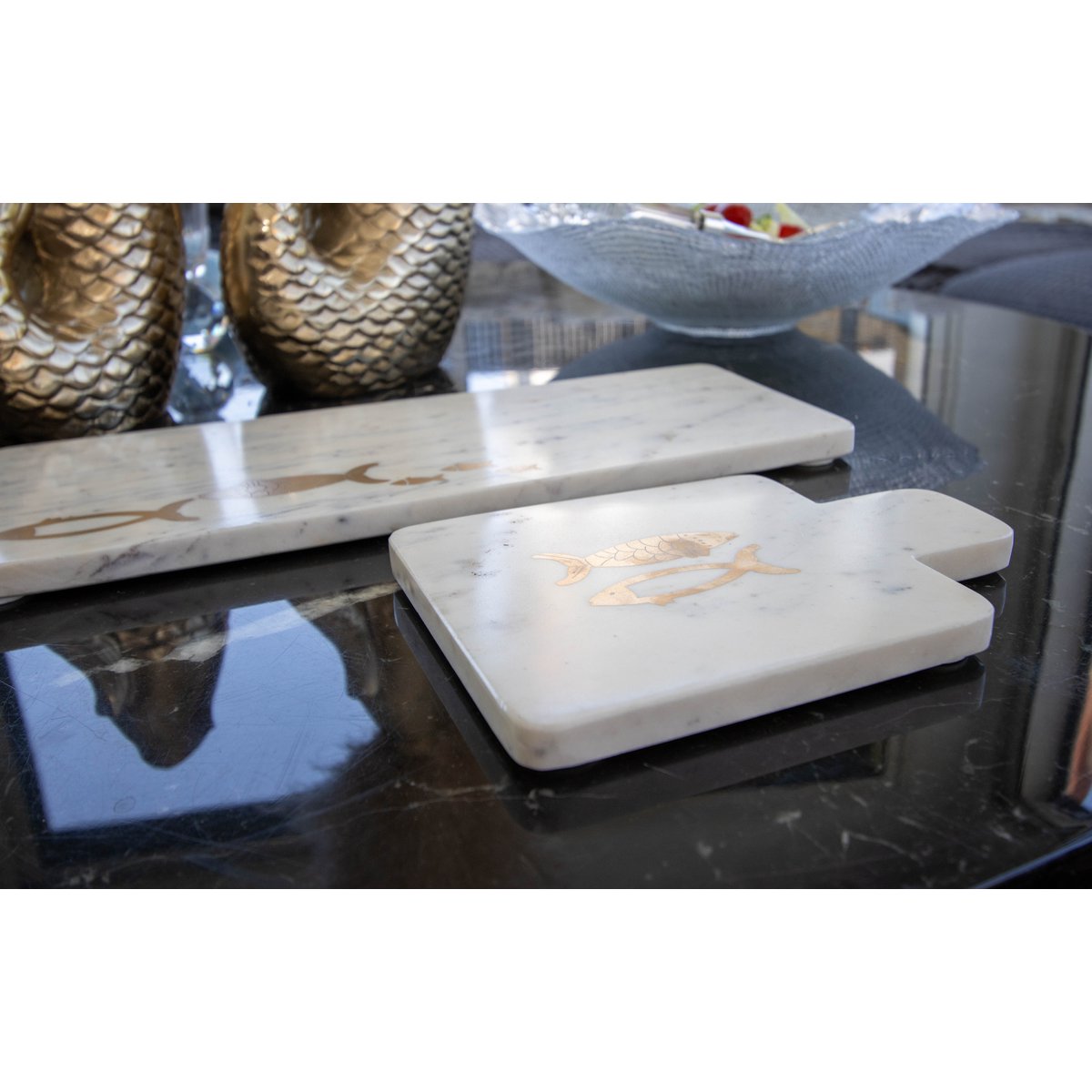 Gouden vismarmeren kaaslade 15,5x22x1,5 cm