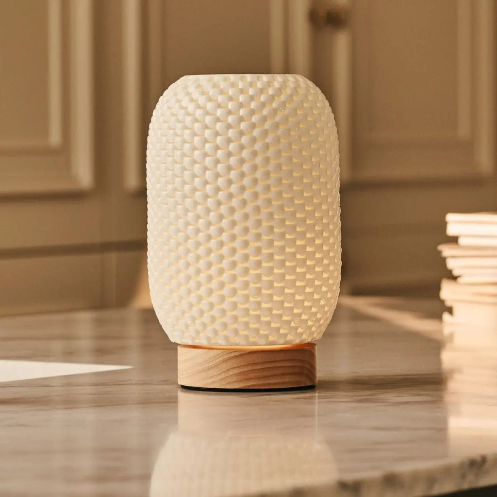 Aurora lichtbruine draadloze tafellamp in 3D-geprinte porselein-oplaadbaar, dimbaar en tot 100 uur licht