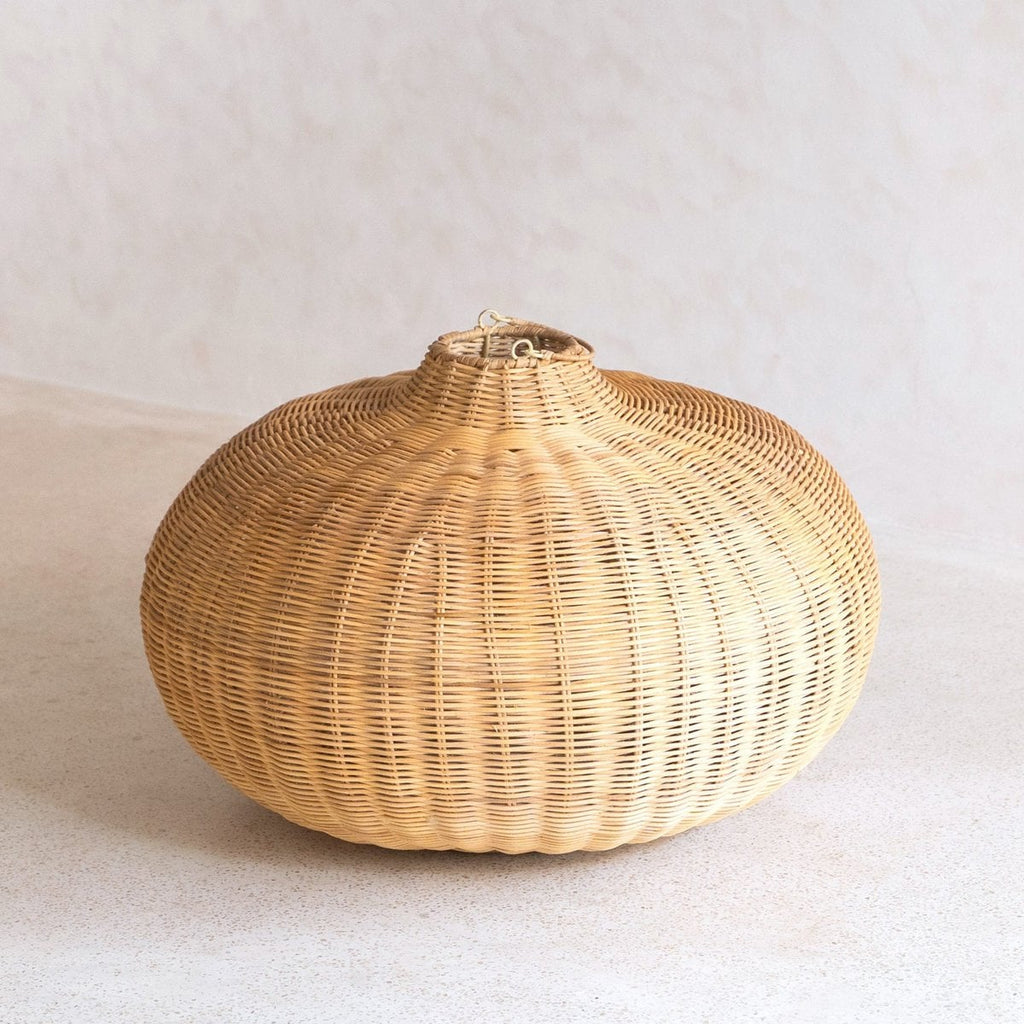 Grote rotan -lampenkap - ronde boho hanglamp - handgemaakte rotan hangende lamp - natuurlijke vezels geweven lampenkap (Ø 56 cm) anjani