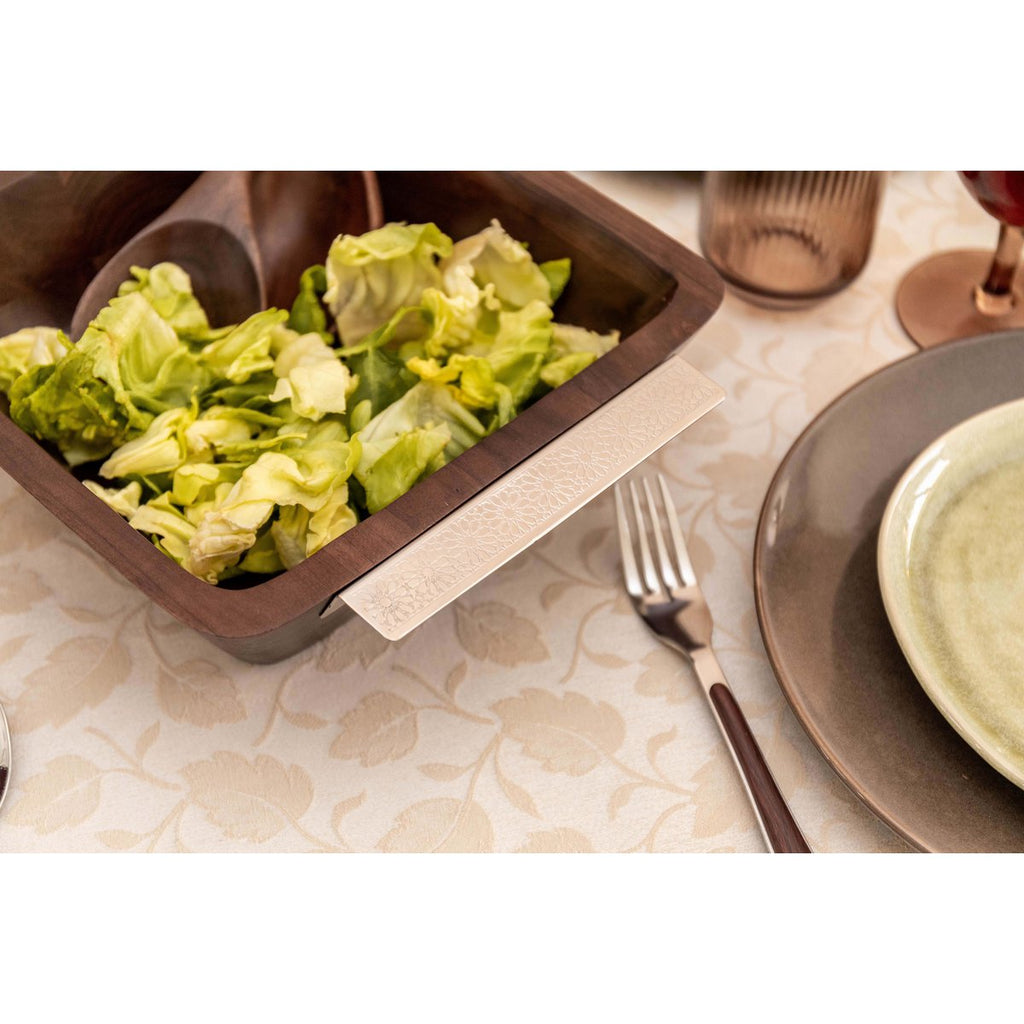 Houten kom met zilveren handgrepen 25x25x8cm