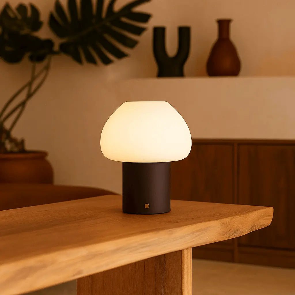 Fynn Donkerbruine Houten Lamp – Oplaadbaar & Dimbaar Licht