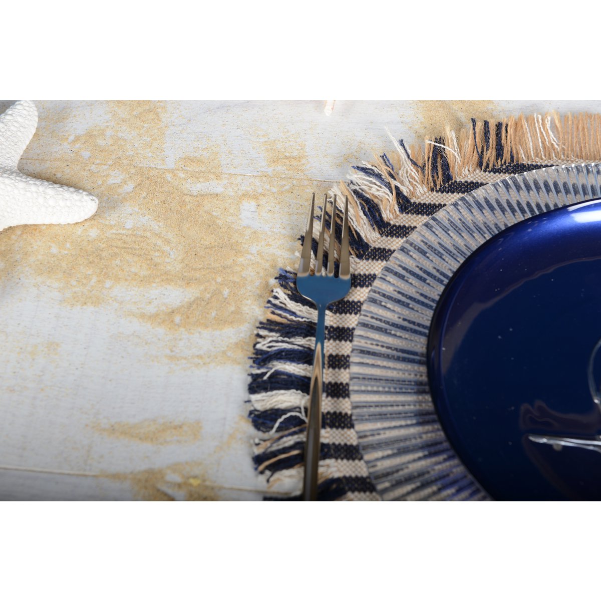 Dessy in jute canvas raye beige et bleu