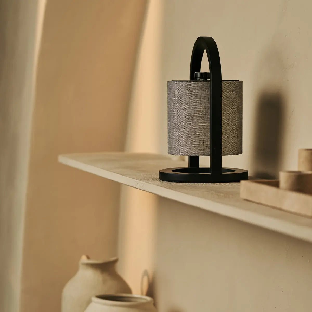 River Black & Gray Wooden oplaadbare lamp - Dimable & snateloze licht