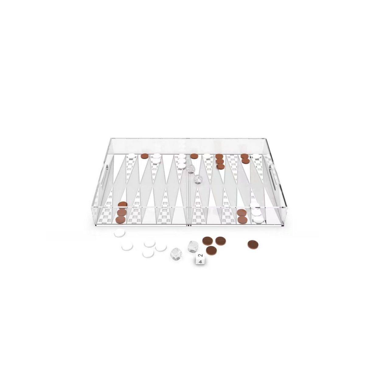 Backgammon Game Tray in White and Brown Acryl 25x38x5cm