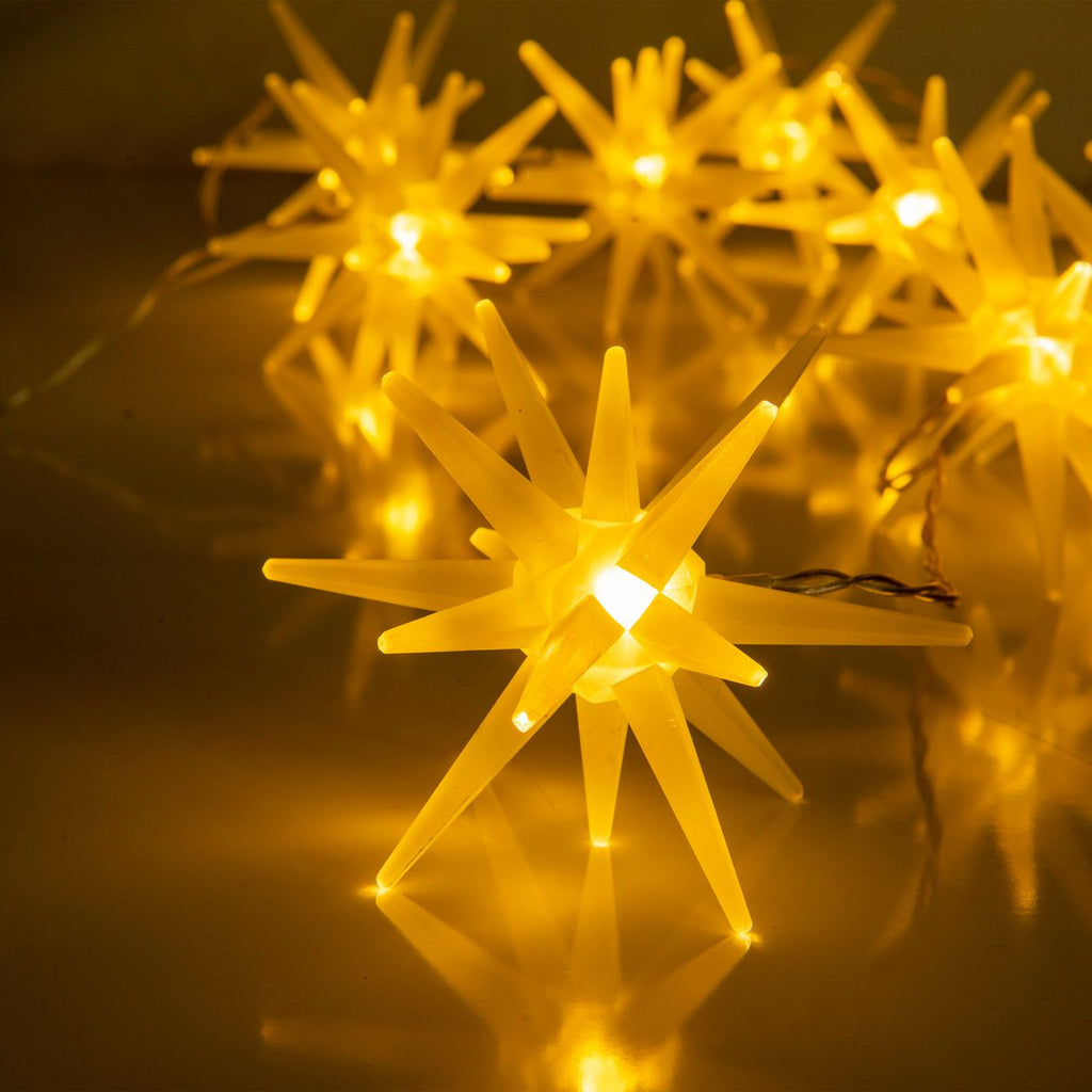 10-geleide lichte keten "3D Stars" -Christmas Decoraties gemaakt van plastic in wit, met stevig geïnstalleerde LED's