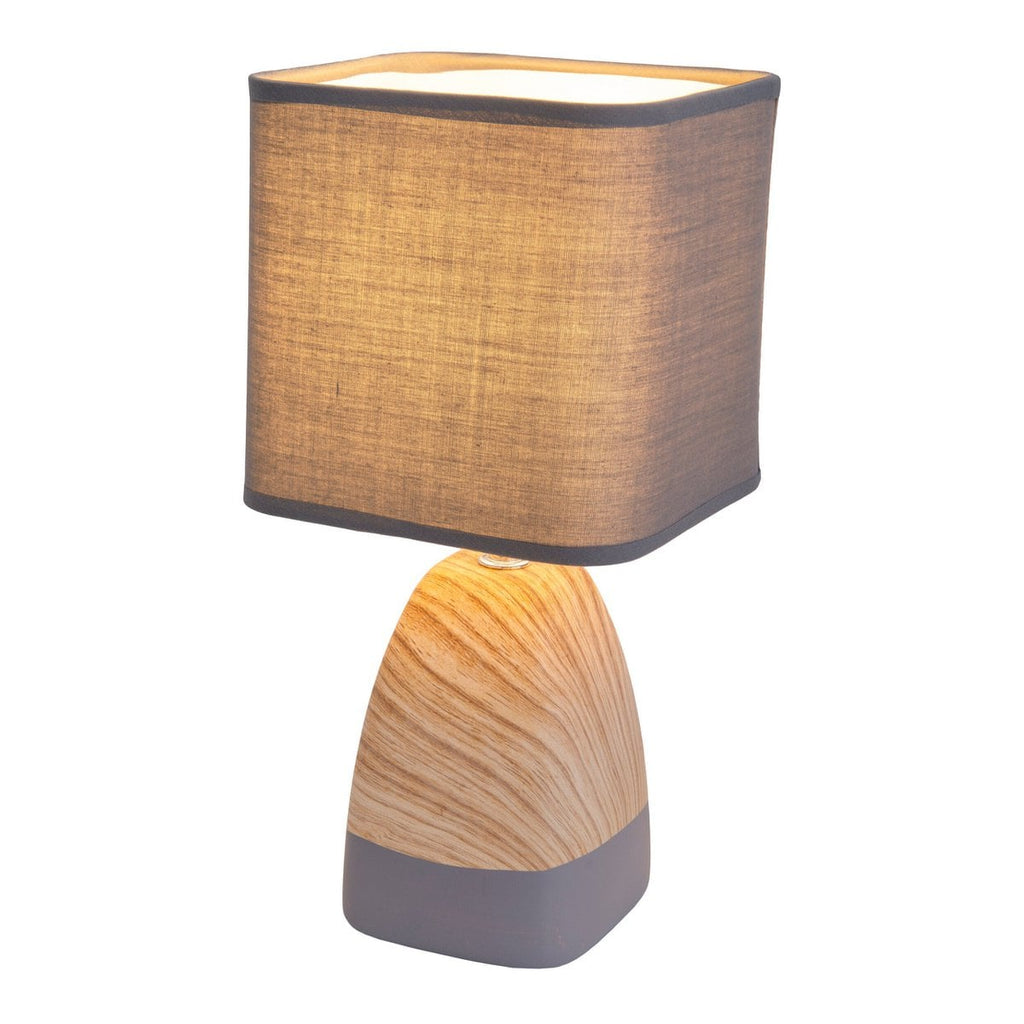 Liv · Houten tafellamp met linnen kap — grijs