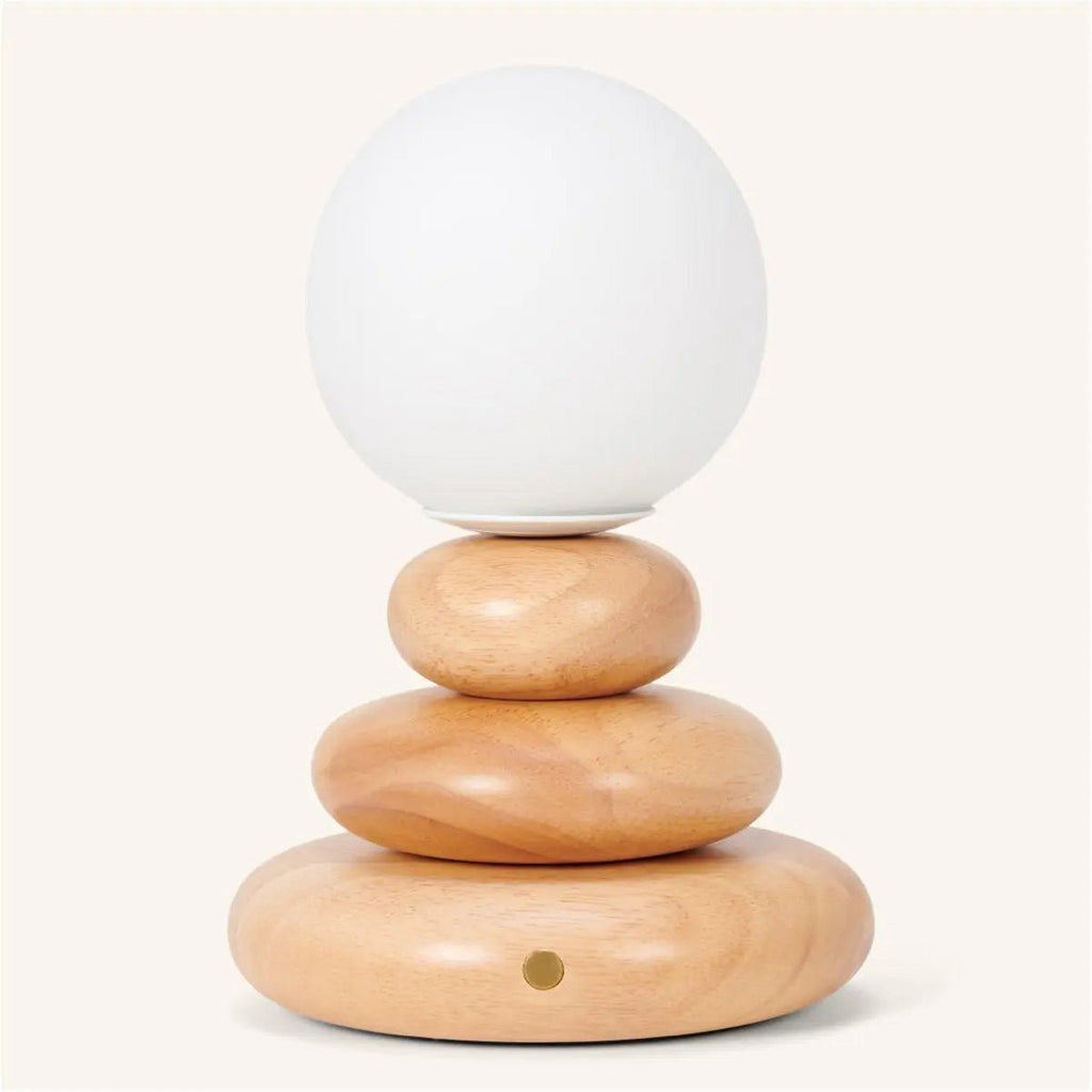 Isabella Houten & Glazen Oplaadbare Lamp - Snoerloos & Dimbaar