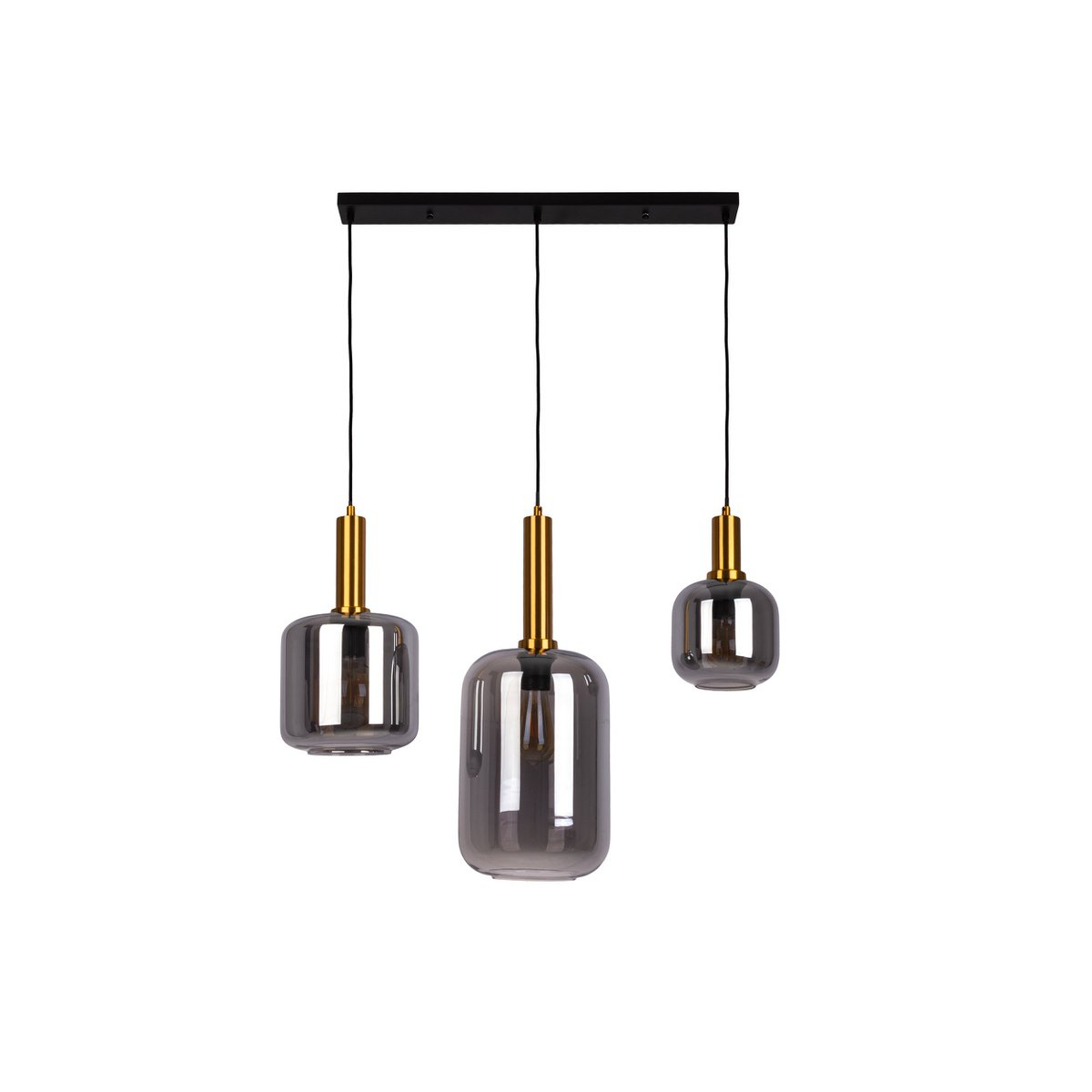 3 hanglamp "fumo", hanglamp gemaakt van metaal en glas in zwart, met E14 -aansluiting, voor eetkamer, woonkamer, gang of kantoor, hangende lamp 82 cm lang