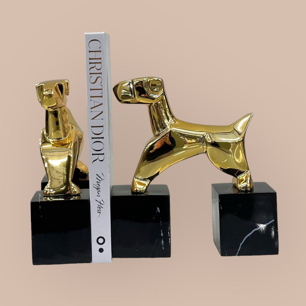 Modernist Art Deco Chrome Terrier Statues  Puppy Bookends (Set of 2)
