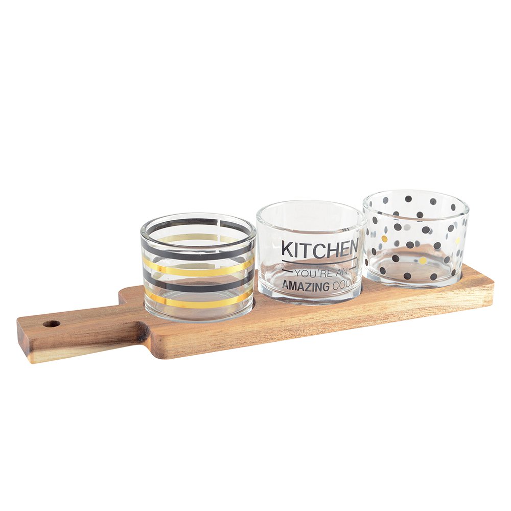 Aperitif Set van 3 glazen met houten lade 29.5x8x6.1cm