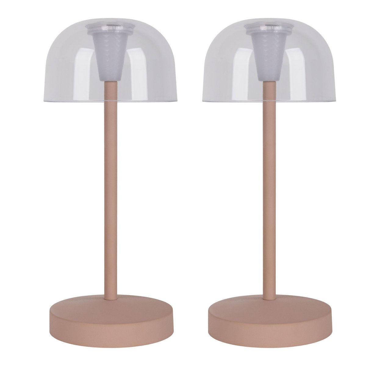 2-ex-ingestelde LED-batterijtafellamp "Gomba" voor buiten en binnen, gemaakt van metaal en plastic in matte amandel, 18,5 cm hoog