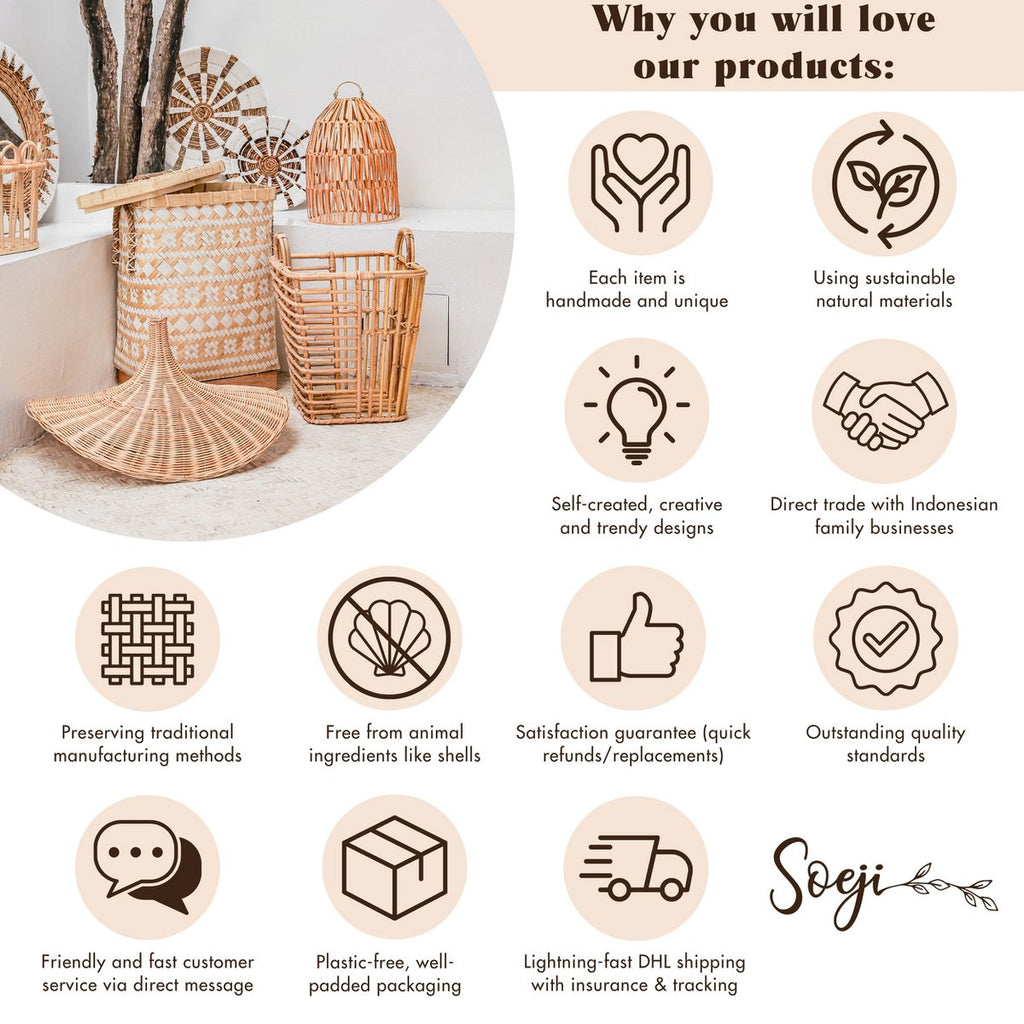 Plafondlamp van zeegras – Boho lampenkap hanglamp – natuurlijke hanglamp – grote trechtervormige zeegras lampenkap LAMPUNG (Ø 40 cm)