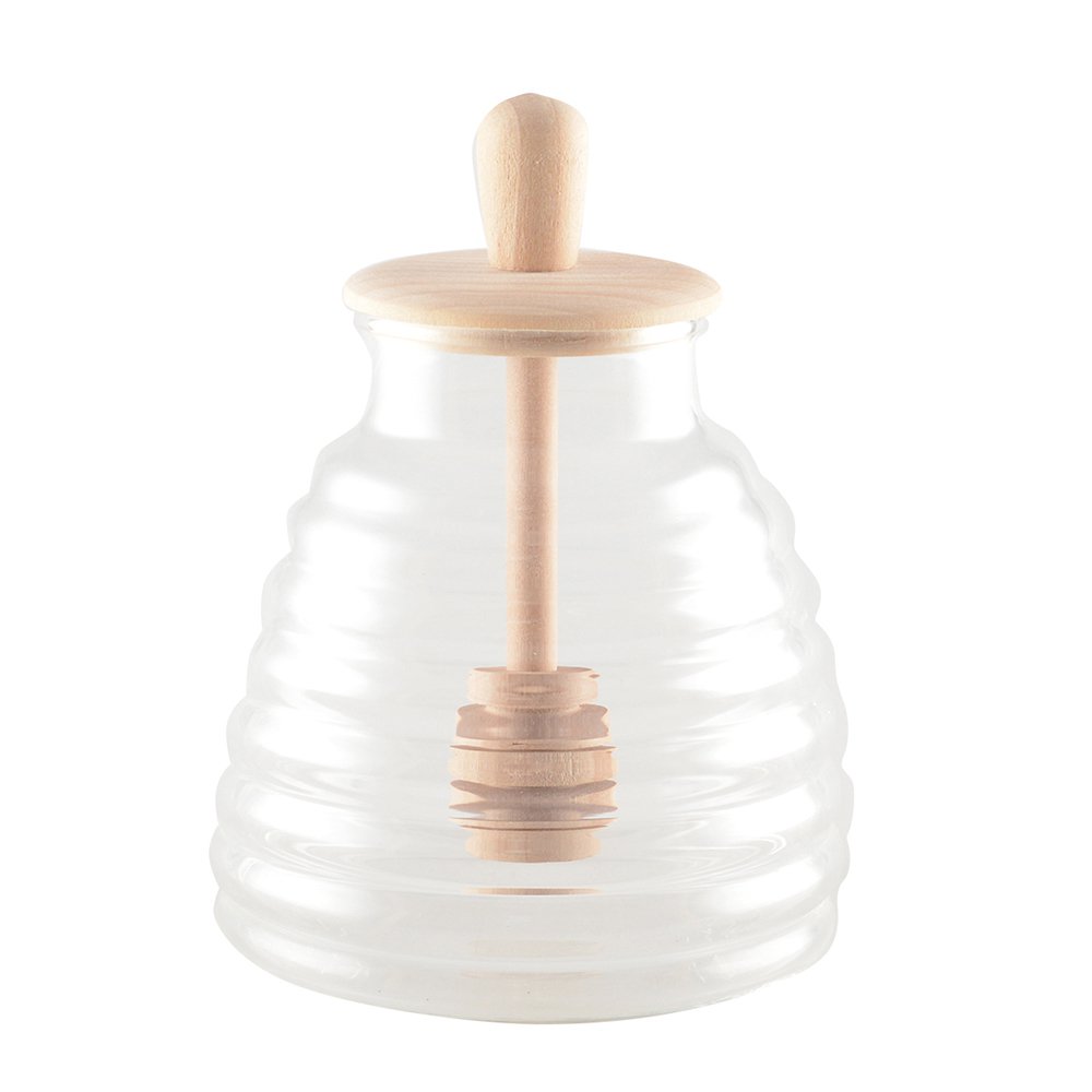 Honingpot bijenkorf in glas en hout 10x10x13cm